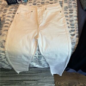 LOFT white denim jeans with stylish ripped bottom seam